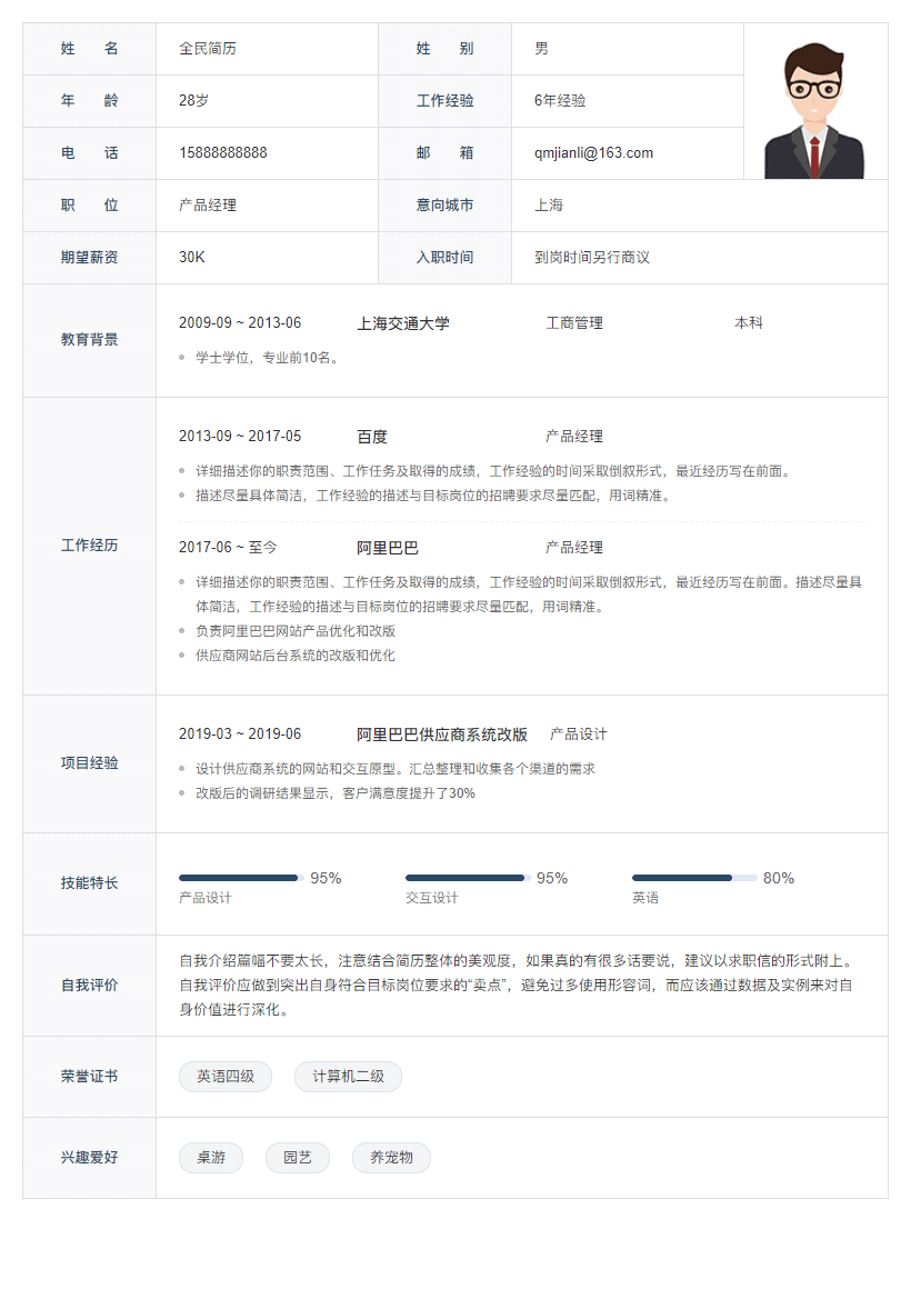 表格个人简历模板