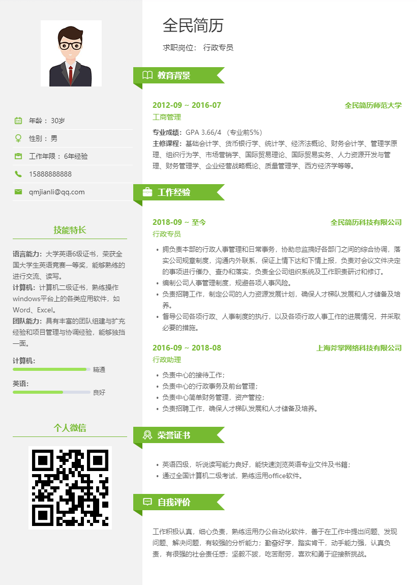 绿色时尚个人简历模板