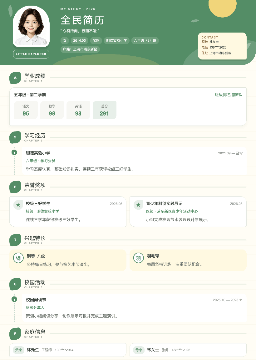 森林绘本型自然卡通学生简历模板