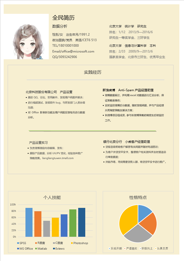 数据分析师简历模板Word格式