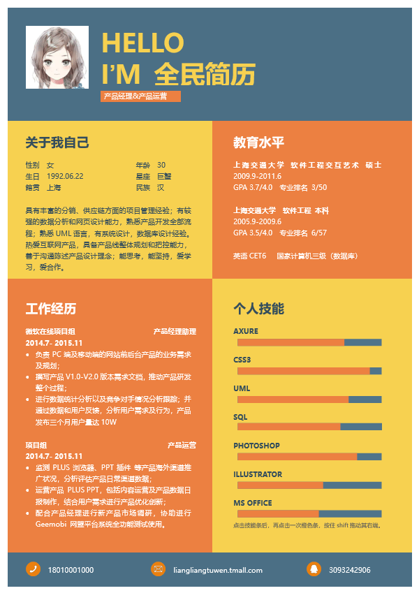产品经理助理简历模板Word格式
