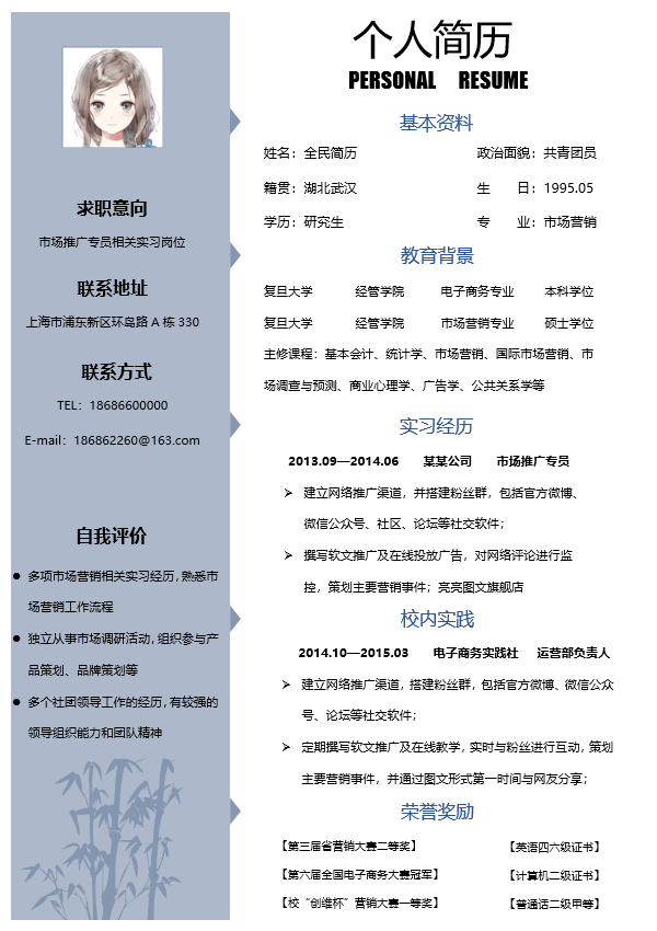 市场推广专员简历模板Word格式