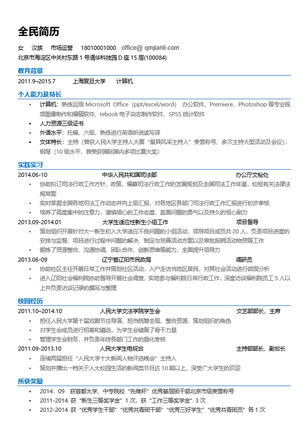 市场运营简历模板Word格式