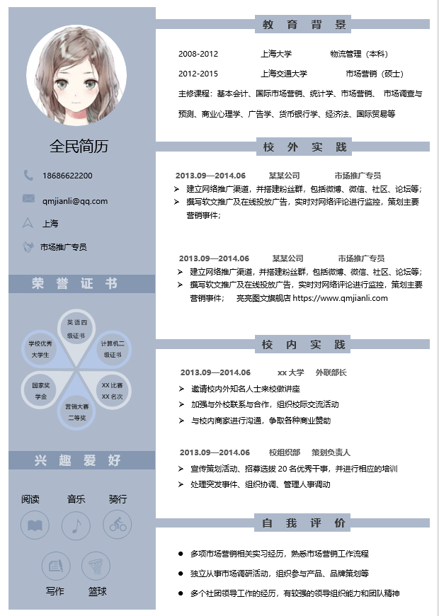 市场推广专员简历模板Word格式