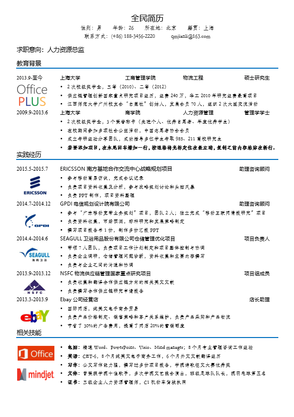 人力资源简历模板Word格式