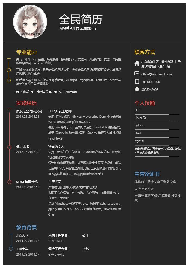 后端开发简历模板Word格式