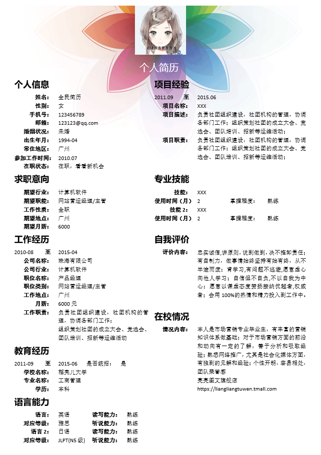 网站运营简历模板Word格式