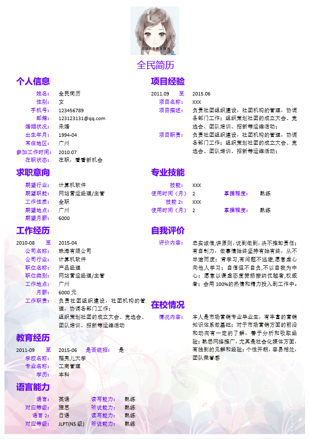 网站运营主管简历模板Word格式