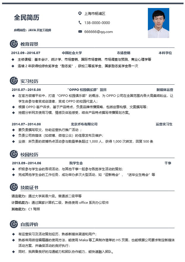 行政简历模板Word格式